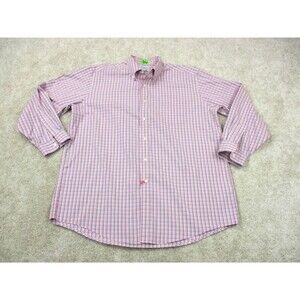 LL Bean Shirt Mens Extra Large XL 17 33 White Blue Plaid Cotton Casual Button Up